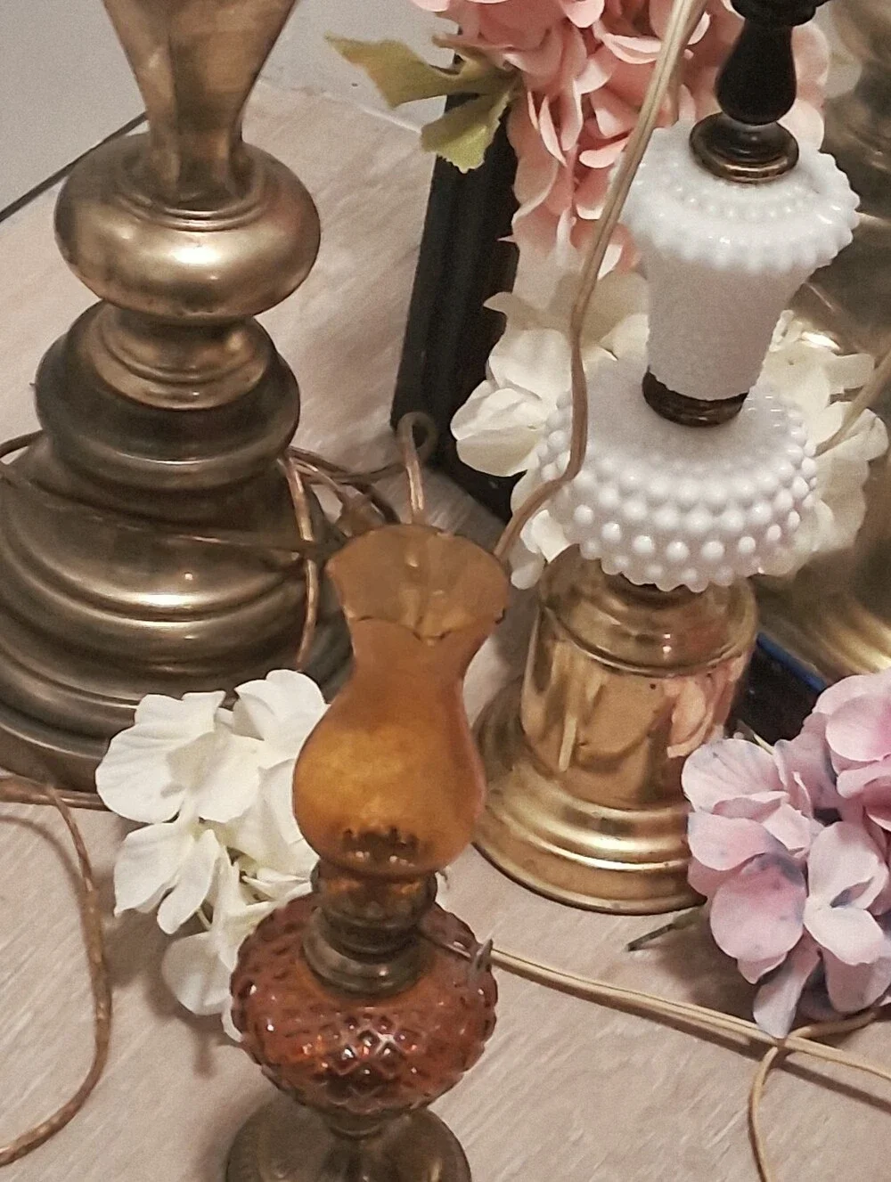 Premium Vintage Lamp Bundle Brass + Hobnail Milk Glass Retro 70s Boho Home Decor